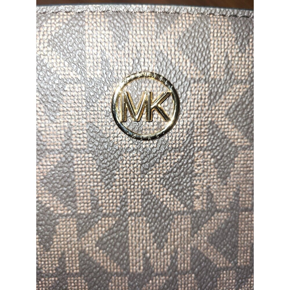 NWT Michael Kors Chantal Large Logo Tote Bag Brown Black Signature Leather Purse - Picture 5 of 11